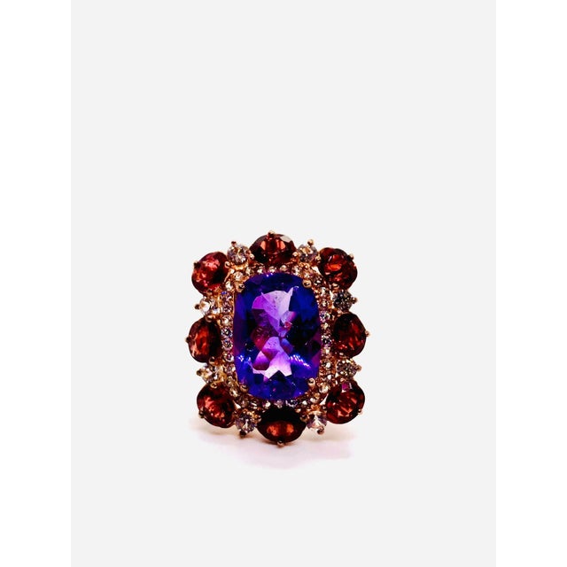 Purple Bochic Capri Vintage Amethyst & Rose Garnet Ring in 18K Gold & Silver For Sale - Image 8 of 11