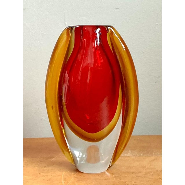 Mid-Century Modern Vintage Murano Sommerso Glass Vase For Sale - Image 3 of 12