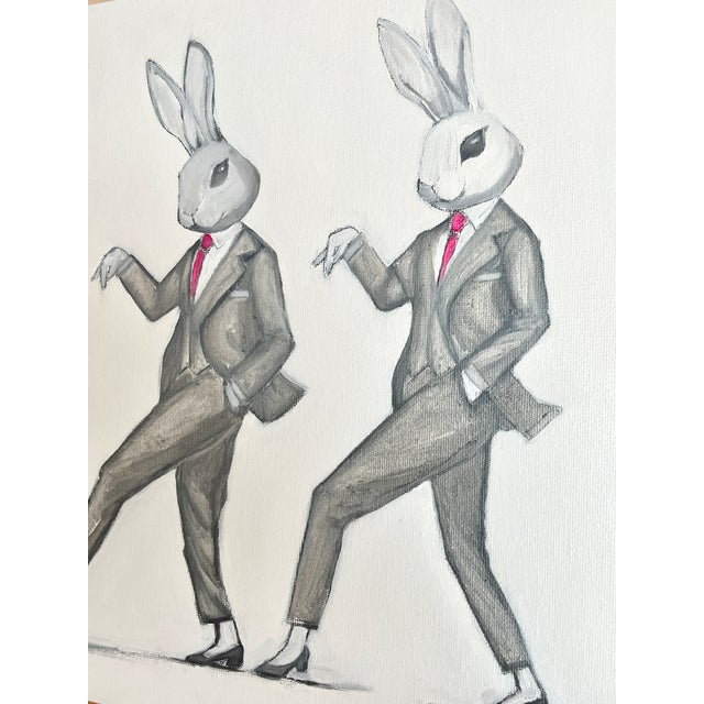Whimsical Original Oil Painting of Two Dancing Bunnies by Max and Alma For Sale - Image 4 of 6