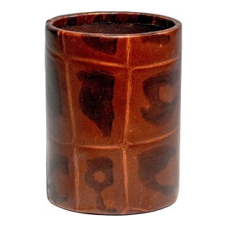 Vintage Bloomingdale’s Italian Leather Pen Cup Desk Organizer Office Home Decor For Sale