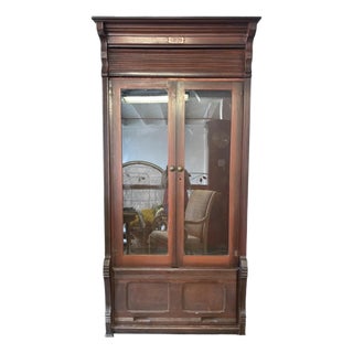 Antique j.m.w Jones Chicago Mahogany Tambour 2-Door Office Cabinet, Circa 1900 For Sale