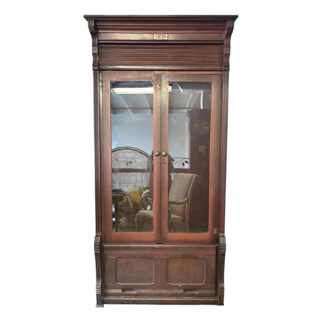 Antique j.m.w Jones Chicago Mahogany Tambour 2-Door Office Cabinet, Circa 1900 For Sale