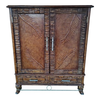1980s Tropical Palm and Bamboo Cabinet For Sale