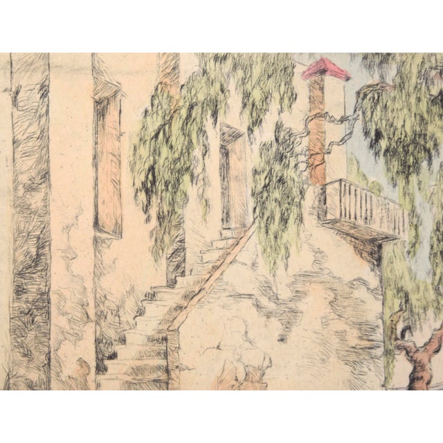 Corkscrew Willows With Stairs - Hand Colored Drypoint Etching California Adobe by Orpha Klinker For Sale In Monterey, CA - Image 6 of 9