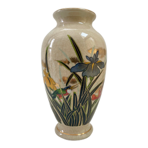 Tall Vintage Hand-Painted Chinoiserie Porcelain Floral Japanese Gilt Vase