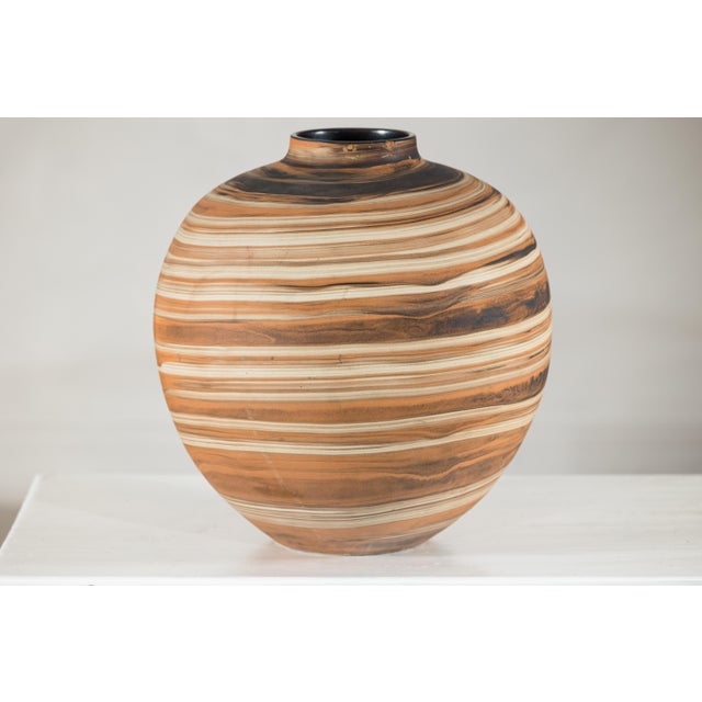 Ceramic Artisan Hand-Thrown Ceramic Vase with Layered Earth-Tone Slip Decoration For Sale - Image 7 of 18