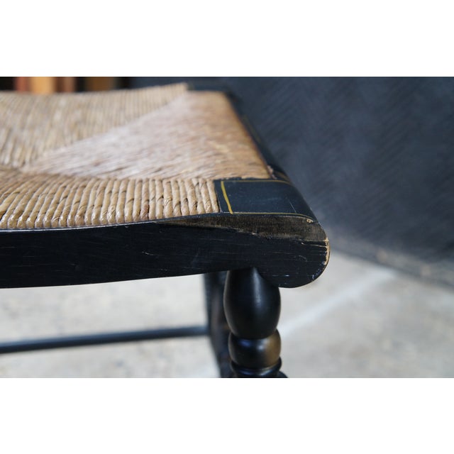 2 Antique L. Hitchcock Black Gold Stenciled Farmhouse Harvest Rush Seat Chairs For Sale - Image 12 of 13