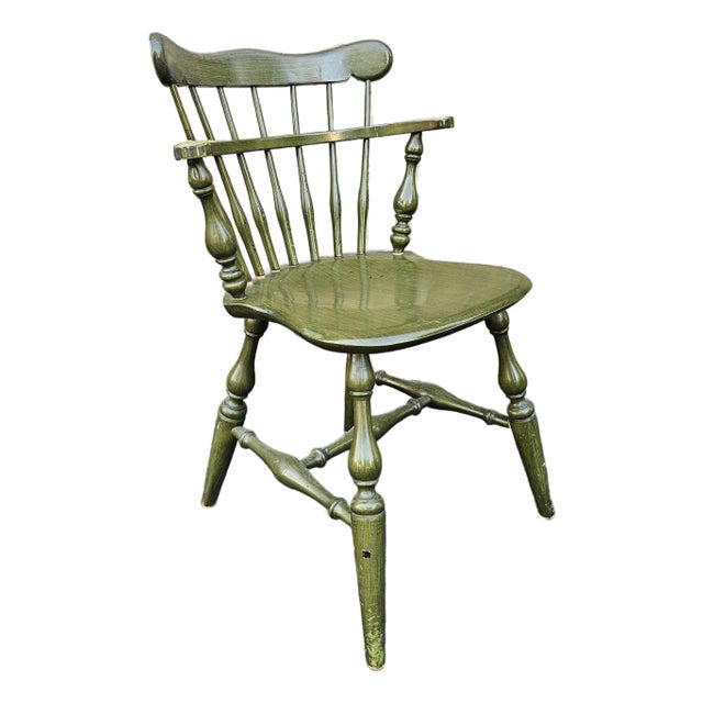Late 20th Century Ethan Allen Green Painted Oak Windsor Side Chair For Sale