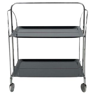 Mid-Century Modern Italian Metal and Black Plastic Food Trolley on Wheels, 1960s For Sale