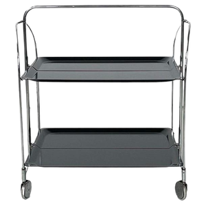 Mid-Century Modern Italian Metal and Black Plastic Food Trolley on Wheels, 1960s