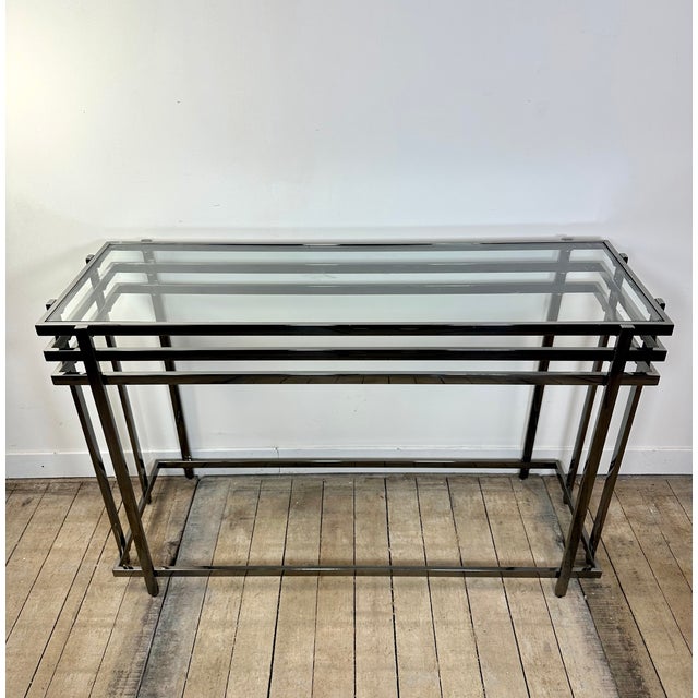 Smoked Silver Metal Console Table, 2000s For Sale - Image 11 of 12