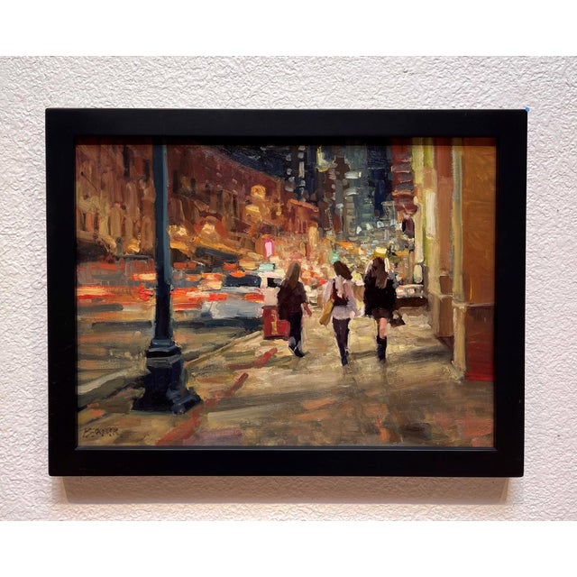 Early 21st Century Night Out by Jim Beckner | Oil on canvas Night scene with figures walking in a city. For Sale - Image 5 of 5