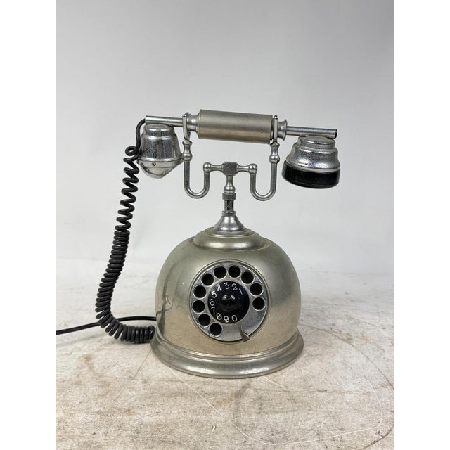 Metal Chrome-Plated Rotary Telephone, Italy, 1950s For Sale - Image 7 of 7