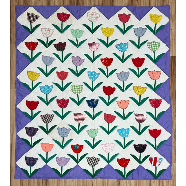 White Vintage Tulip Motif Quilts, a Pair For Sale - Image 8 of 15