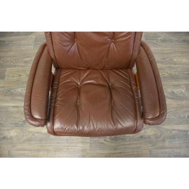 Ekornes Brown Leather Teak Stressless Recliner Chairish