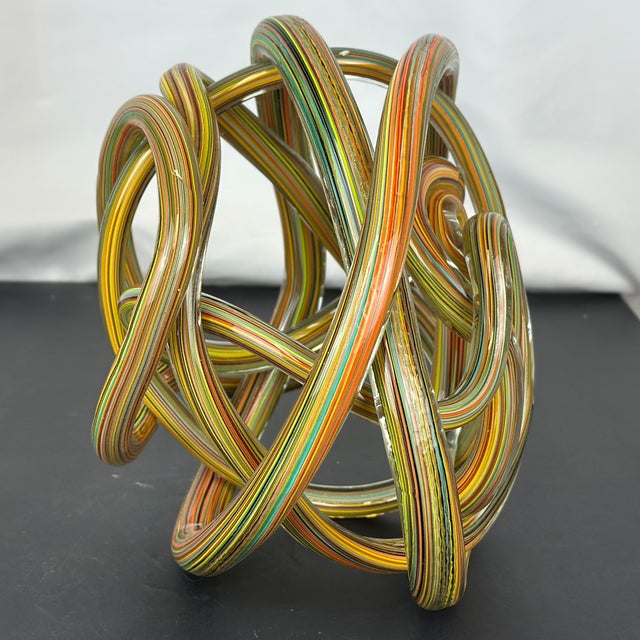 Licio Zanetti Large Zanetti Style Murano Glass Multi-Color Striped Twisted and Knotted Rope Sculpture For Sale - Image 4 of 13
