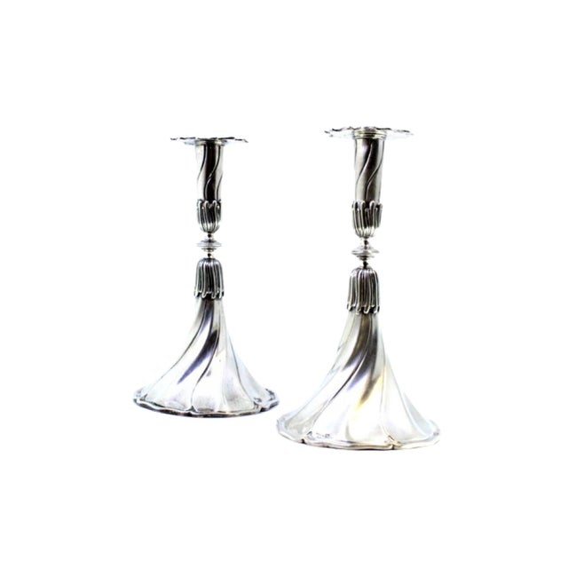 Silver Candlesticks with Embossed Stems and Cut-Out Sconces, Set of 2 For Sale - Image 9 of 9