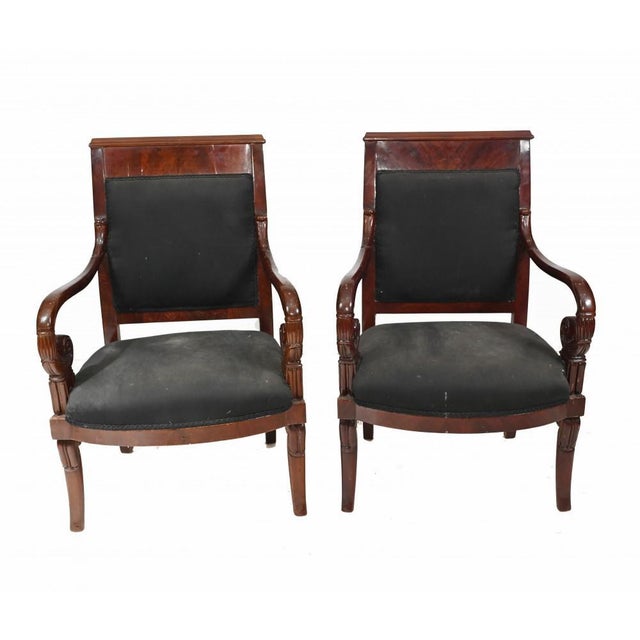 Black French Charles X Mahogany Armchairs, Set of 2 For Sale - Image 8 of 8