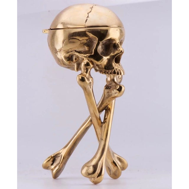 Desk Clock French Ormolu Gilt Bronze Verge Fusee Memento Mori Skull Bones For Sale - Image 15 of 17