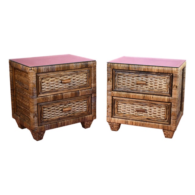 Pair of Jute and Rattan Wrapped Nightstands For Sale