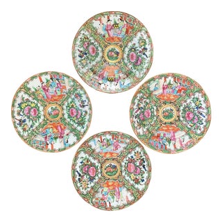 Antique Hand-Painted Rose Medallion Chinoiserie Salad Plates- set of 4 For Sale