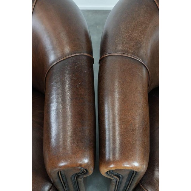 Brown Club Chairs in Sheepskin Leather, Set of 2 For Sale - Image 8 of 16