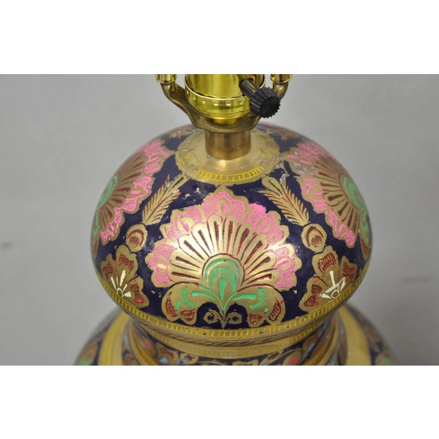 Vintage Brass & Cloisonné Enamel Pink & Blue Jardiniere Urn Table Lamps - Pair For Sale - Image 14 of 14