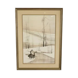 P. Buckley Moss Large Frame Signed Lithograph Winter Scene with Geese