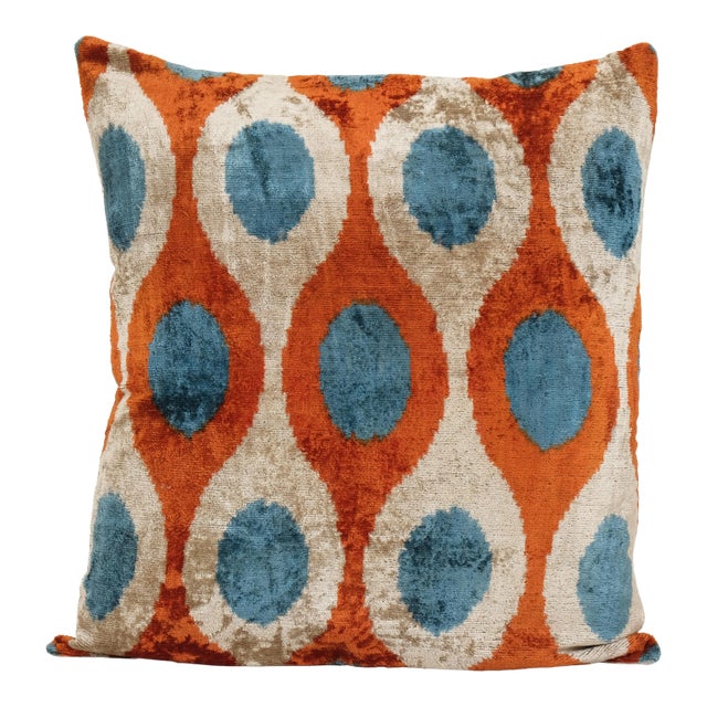 Red Silk Ikat Velvet Pillow Cover 22" X 22" For Sale