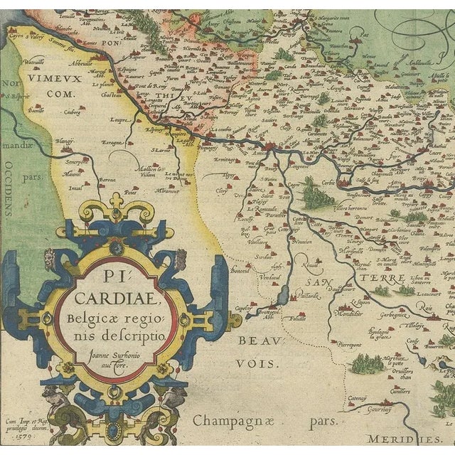 Antique Map of the Picardy Region of France by Ortelius, 1590 For Sale - Image 4 of 5