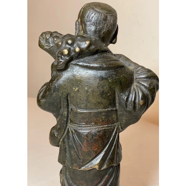 Rare Antique 18th Century Chinese Cast Bronze Figural Boy Fish Statue Sculpture For Sale - Image 9 of 18