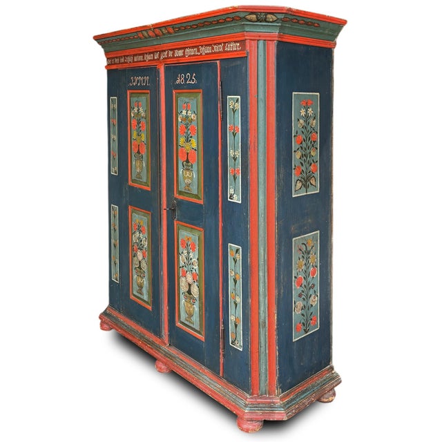 Wood Blue Floral Painted Cabinet, 1825 For Sale - Image 7 of 18