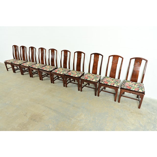 Henredon Hollywood Regency Chinoiserie Sculpted Mahogany Dining Chairs, Set of Ten For Sale - Image 17 of 17