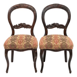 Carved Victorian Side Chairs (Set of 2) For Sale
