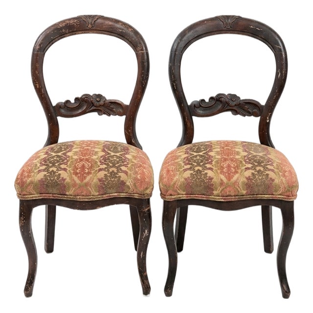 Carved Victorian Side Chairs (Set of 2) For Sale