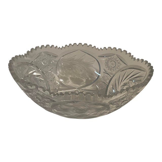 Antique Cut Glass Bowl - Large 12" - Pear and Hobstar Pattern For Sale