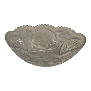 Antique Cut Glass Bowl - Large 12" - Pear and Hobstar Pattern