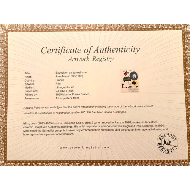 1950s 1959 Miro Lithograph 48, Expo Du Surrealisme, Art in Posters For Sale - Image 5 of 5