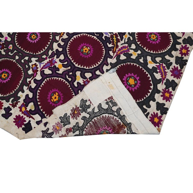 Tribal 1920s Vintage Uzbek Khojent Province Silk Textile Embroidery Tapestry For Sale - Image 3 of 6