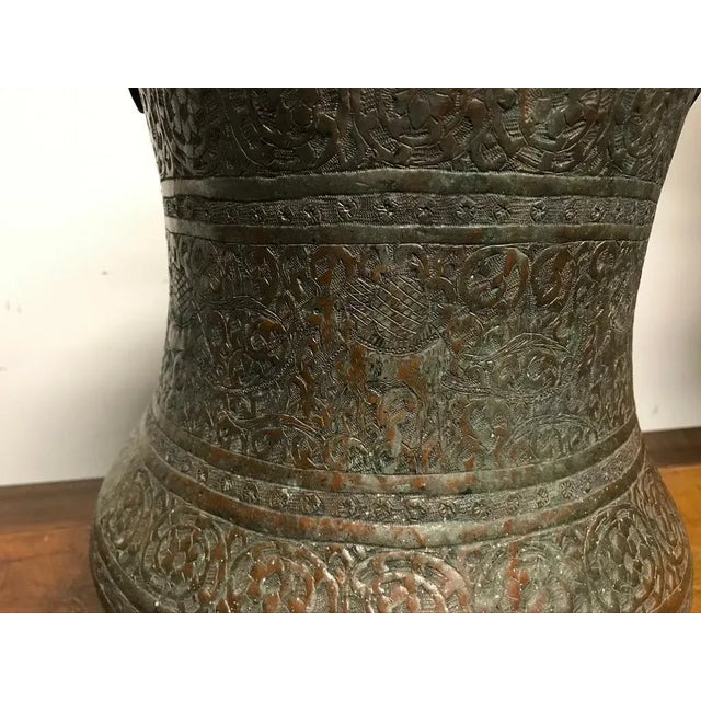 Islamic Persian Safavid Copper and Tin Etched Bucket For Sale - Image 3 of 13