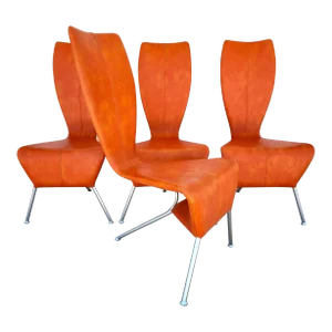 MCM Leather Dining Chairs Ostrich Italian French by La Tour Eiffel 1887
