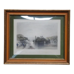 1860s Antique French Cityscape Engraving Isle of Sainte Barbe Saone Lyons