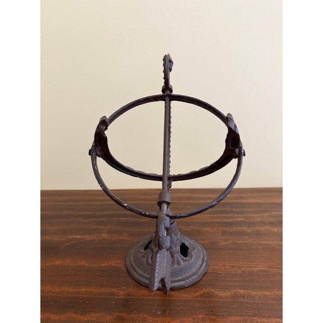 Rustic Iron Armillary Sphere Sundial on Pedestal – European Garden Accent For Sale - Image 10 of 11