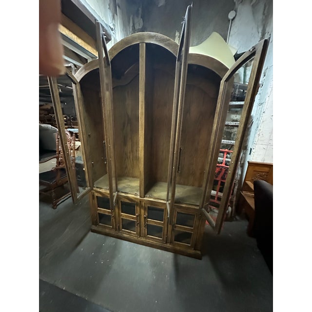 Brown Late 20th Century Southwestern Style Oak Breakfront China Cabinet For Sale - Image 8 of 12