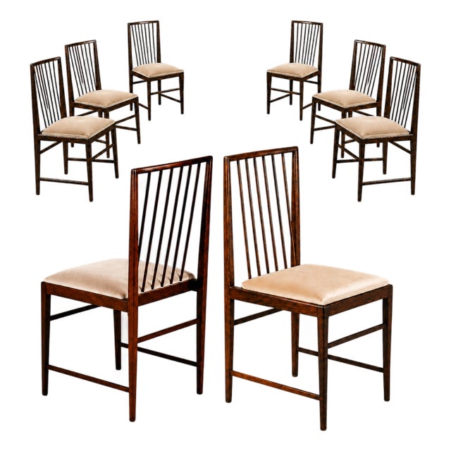Brazilian Modern Set of Eight Dining Chairs in Rosewood and Mohair by Celina, Brazil, 1960s For Sale