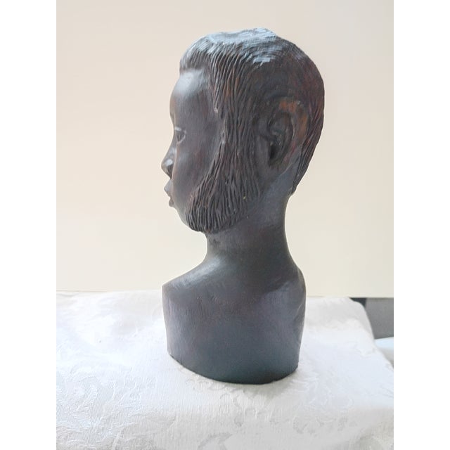 Ebony Vintage Mid-Century Hand-Carved African Ebony Wood Male Bust For Sale - Image 8 of 10
