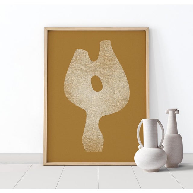 Abstract open edition giclee print by Anna Pepe. 20"x28" Elegant beige feminine form on mustard / ochre background....