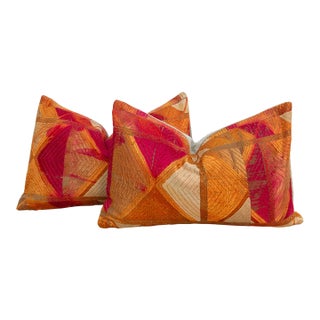 Sunset Horizon, Set of 2 Heirloom Bagh Phulkari Pillows For Sale