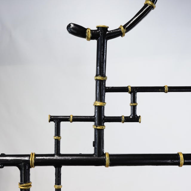 Vintage Chinoiserie Faux Bamboo Pagoda Chandelier Black and Gold Linear Island Pendant Light For Sale - Image 9 of 14