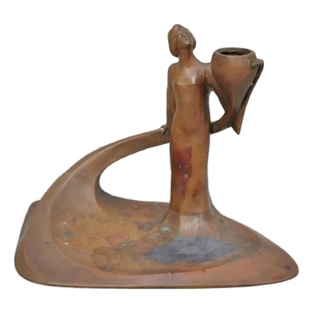 Antique Art Nouveau Austrian Bronze Woman Figural Sculpture Candlestick Holder For Sale
